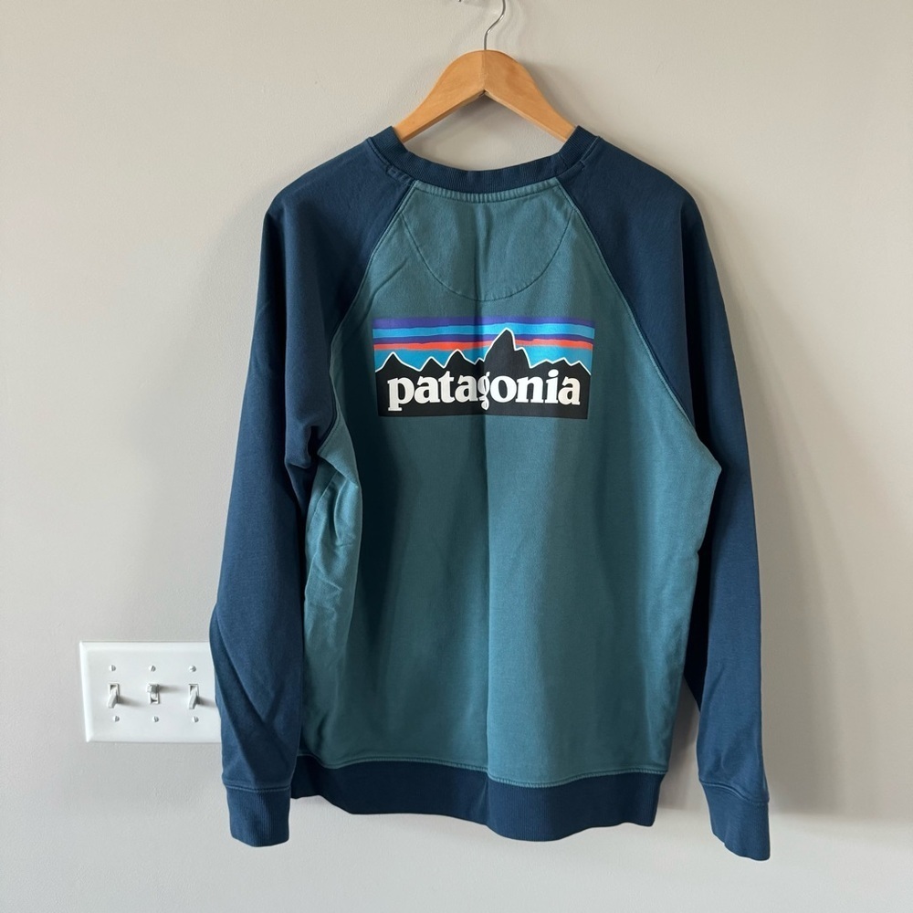 Patagonia P-6 Logo Organic Crew Sweatshirt Color: ABB - Blue and Teal Sweatshirt - Picture 3 of 10
